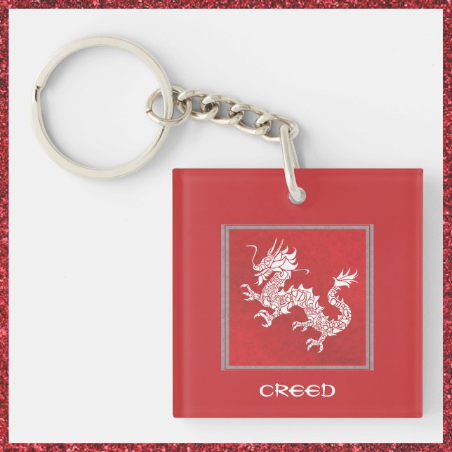 Porte-clefs Dragon rouge et blanc (Créateur téléchargé)