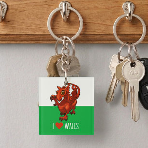 Porte-clefs Dragon Rouge Fantaisiste J'Aime Pays de Galles Dra