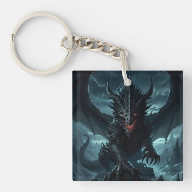 Porte-clefs Dragon sombre et médiéval (Devant)