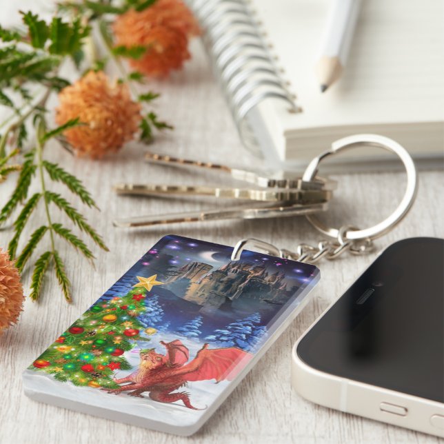 Porte-clefs Dragon tirant sur l'arbre de Noël (Devant droit)
