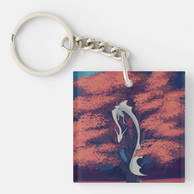 Porte-clefs dragon transparent dans l'arbre (Devant)