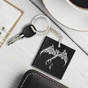 Porte-clefs Dragon Tribal Celtique Entrelacs Noir Blanc Fantas
