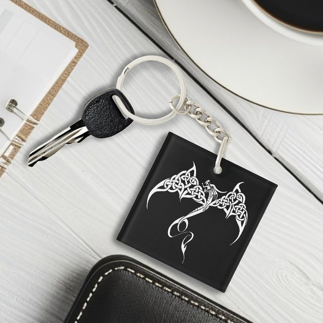 Porte-clefs Dragon Tribal Celtique Entrelacs Noir Blanc Fantas (Créateur téléchargé)