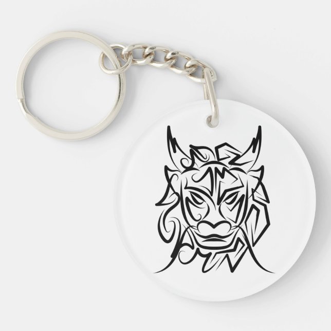 Porte-clefs Dragon tribal noir et blanc (Devant)