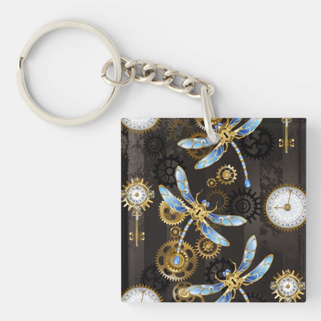 Porte-clefs Dragonflies de Steampunk sur arrière - plan rayé b (Devant)