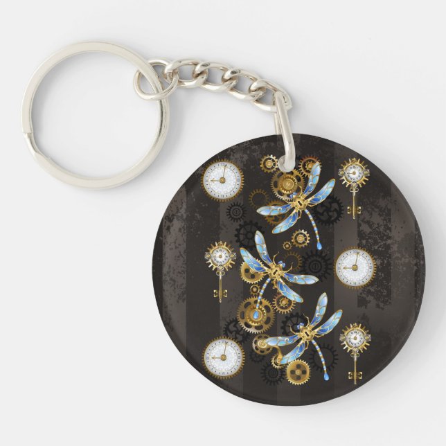 Porte-clefs Dragonflies de Steampunk sur arrière - plan rayé b (Devant)