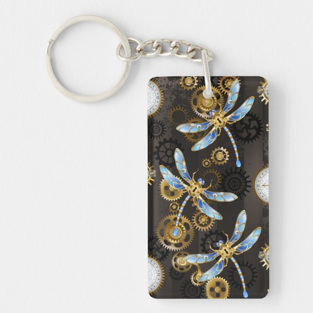 Porte-clefs Dragonflies de Steampunk sur arrière - plan rayé b (Devant)