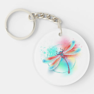 Porte-clefs Dragonfly rouge sur l'arrière - plan aquarelle