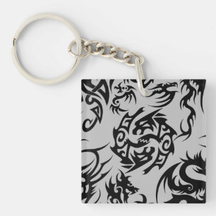 Porte-clefs Dragons noirs motif contour.b Gray BG