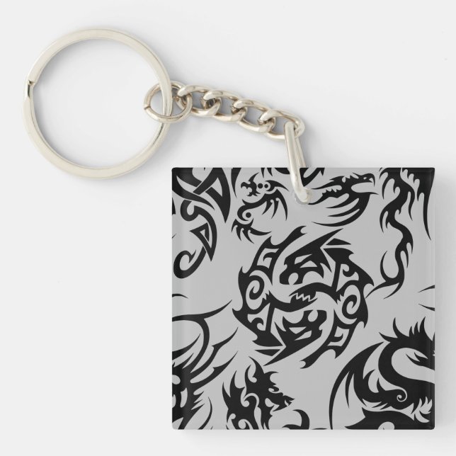 Porte-clefs Dragons noirs motif contour.b Gray BG (Devant)