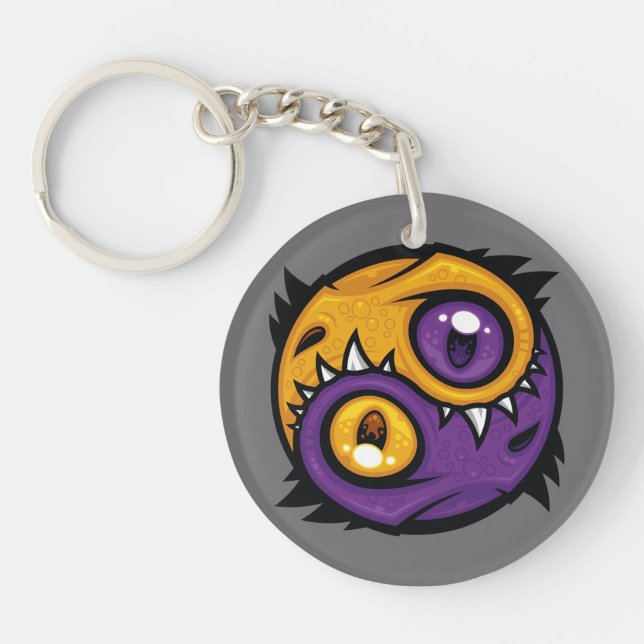 Porte-clefs Dragons Yin Yang Or et Violet (Devant)