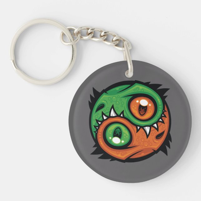 Porte-clefs Dragons Yin Yang Verts et Orange (Devant)