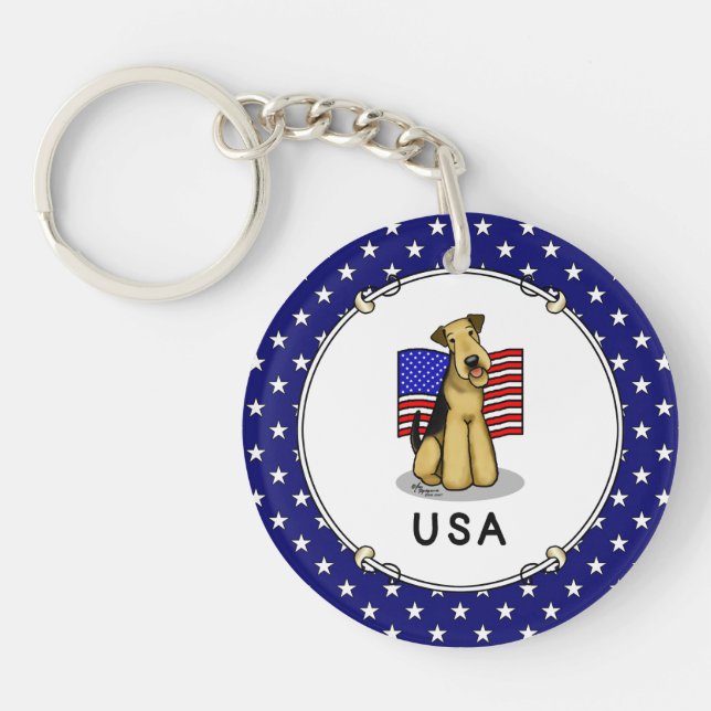 Porte-clefs Drapeau américain Airedale Terrier Dog - mignonne (Devant)