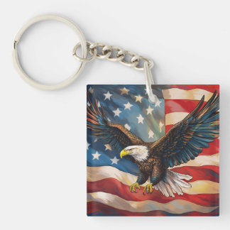 Porte-clefs Drapeau américain avec aigle chauve
