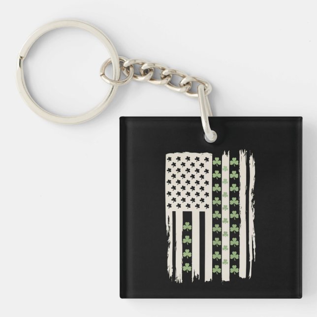 Porte-clefs Drapeau américain avec trèfles pour la Saint-Patri (Devant)
