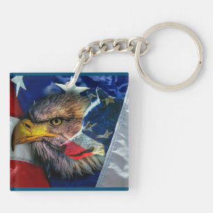 Porte-clefs Drapeau américain du loup d'aigle chauve
