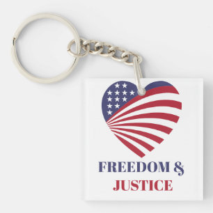 Porte-clefs Drapeau américain Liberté & Justice avec Cœur.