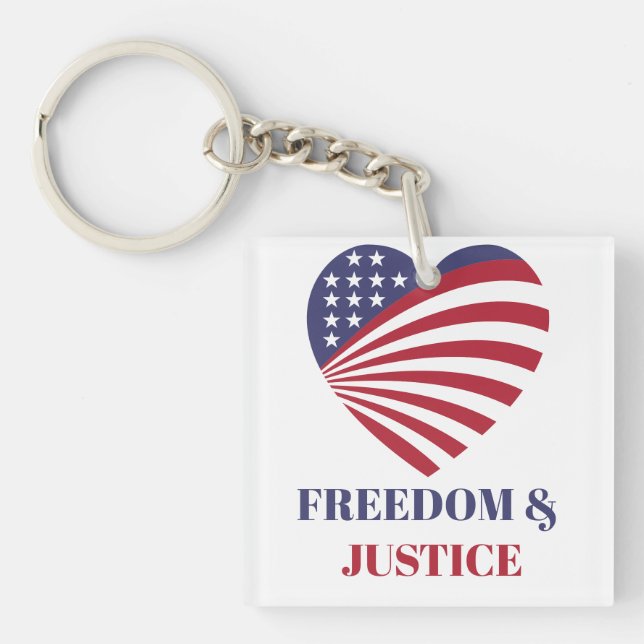 Porte-clefs Drapeau américain Liberté & Justice avec Cœur.  (Devant)