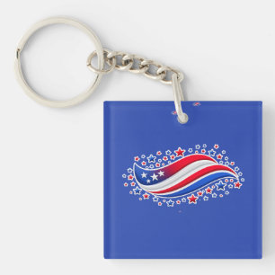 Porte-clefs Drapeau américain ondulé patriotique avec étoiles