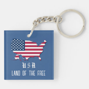 Porte-clefs Drapeau américain personnalisé sur la carte en ble