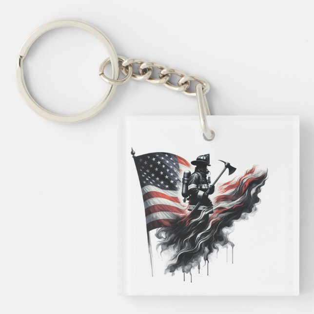 Porte-clefs Drapeau américain. Pompier (Devant)