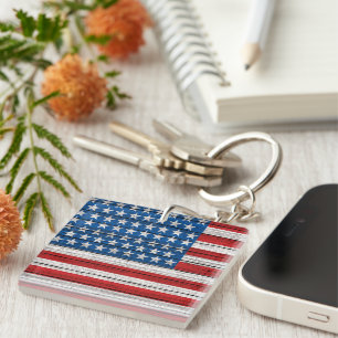 Porte-clefs Drapeau Américain Sur Motif De Planches De Bois Al
