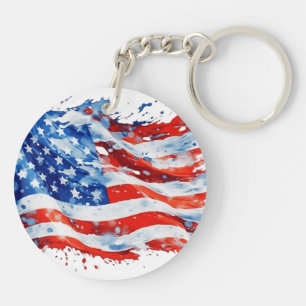Porte-clefs Drapeau américain USA Aquarelle 4 juillet