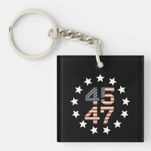 Porte-clefs Drapeau américain vintage Trump 45 47 étoiles USA