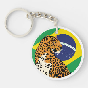 Porte-clefs Drapeau animal national brésilien du Jaguar