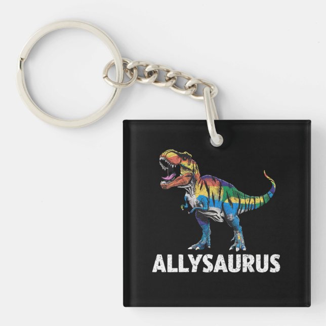 Porte-clefs Drapeau arc-en-ciel de dinosaure LGBT Allysaurus A (Devant)