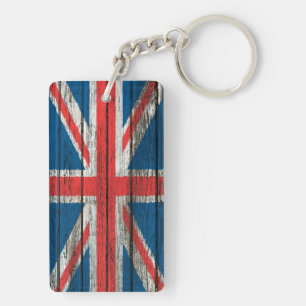 Porte-clefs Drapeau britannique avec l'effet en bois