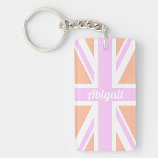 Porte-clefs Drapeau BRITANNIQUE rose et orange/Union Jack | (Devant)