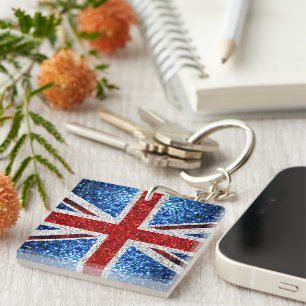 Porte-clefs Drapeau britannique rouge bleu blanc scintille pai