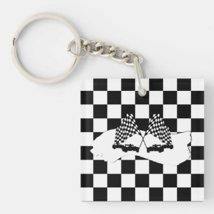 Porte-clefs Drapeau Checker et voitures de course