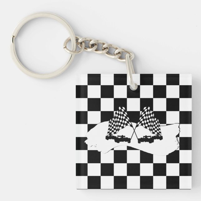 Porte-clefs Drapeau Checker et voitures de course (Devant)