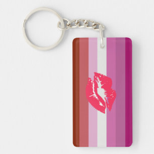 Porte-clefs Drapeau de fierté lesbienne au rouge à lèvres