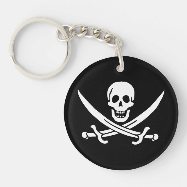 Porte-clefs Drapeau de pirate Crâne croisé épées (Devant)