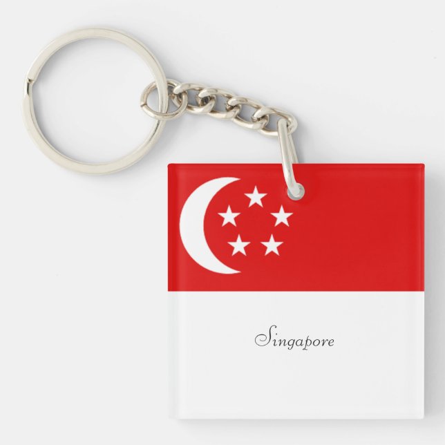 Porte-clefs Drapeau de Singapour, étiqueté (Devant)