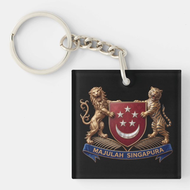 Porte-clefs drapeau du pays singapour symbole emblème blason a (Devant)