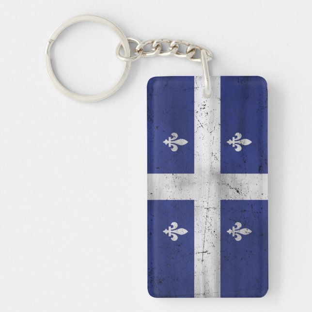 Porte-clefs Drapeau du Québec style grunge érodé (Devant)