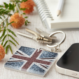 Porte-clefs Drapeau du Royaume-Uni Rustic vintage scintille pa