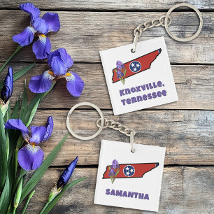 Porte-clefs Drapeau du Tennessee avec fleur d'état Iris texte 