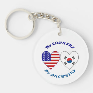 Porte-clefs Drapeau en forme de cœur Corée du Sud États-Unis P