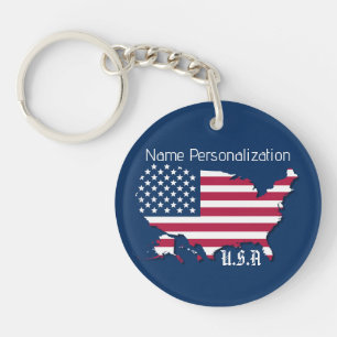 Porte-clefs Drapeau et carte personnalisés des États-Unis Mari