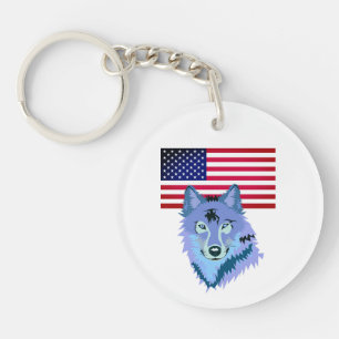 Porte-clefs Drapeau Et Loup Américains