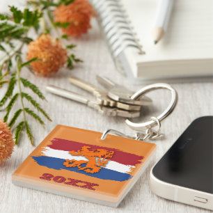 Porte-clefs Drapeau hollandais personnalisé Lion Orange Équipe