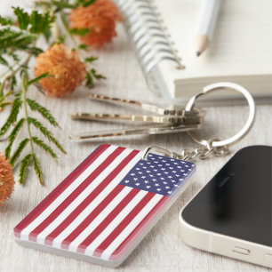 Porte-clefs Drapeau Patriotique Rouge Blanc Bleu Étoiles Et Fr