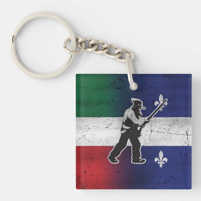 Porte-clefs Drapeau Québec et Patriote Henri Julien érodé (Devant)