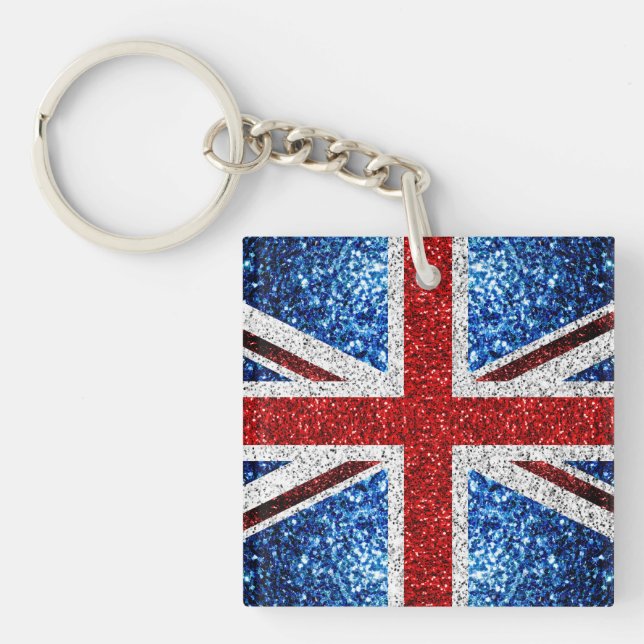Porte-clefs Drapeau rouge bleu blanc brillant parties scintill (Devant)