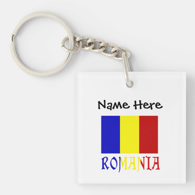 Porte-clefs Drapeau roumain roumain personnalisé noir  (Devant)